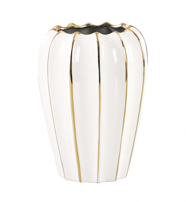 Vaza ceramica REGINALD, Alb/ Auriu, 19cm [1]