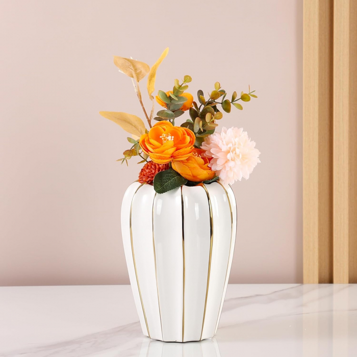 Vaza ceramica REGINALD, Alb/ Auriu, 19cm [3]