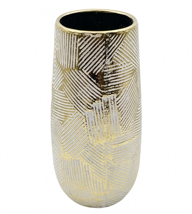 Vaza ceramica SOPHIE, 28cm, Alb/Auriu [2]