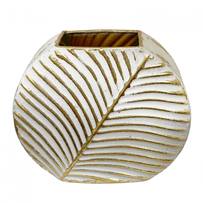 Vaza ceramica LEAF, Alb-auriu, 17cm [1]