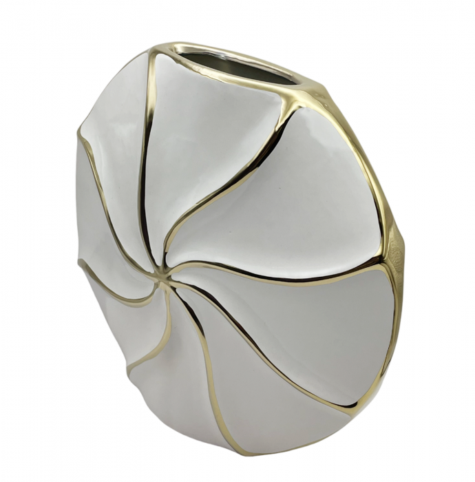 Vaza ceramica SELENA, Alb/ Auriu, 24cm [3]