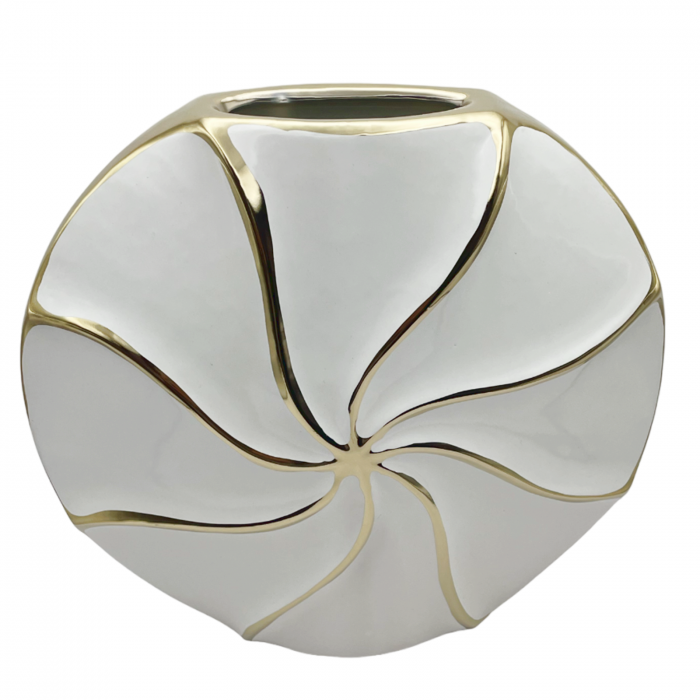 Vaza ceramica SELENA, Alb/ Auriu, 24cm [1]