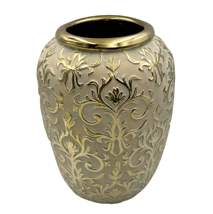 Vaza Decorativa REINA - Bej cu Model Floral Auriu [2]