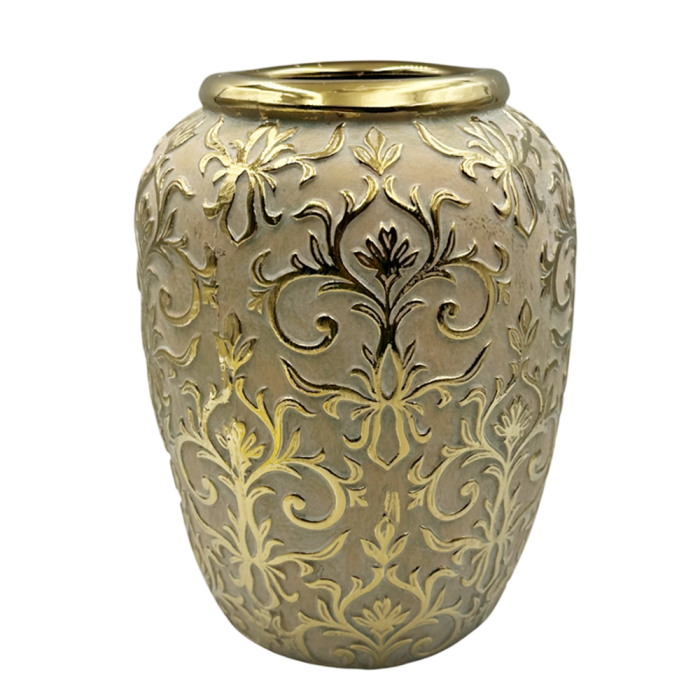 Vaza Decorativa REINA - Bej cu Model Floral Auriu [1]