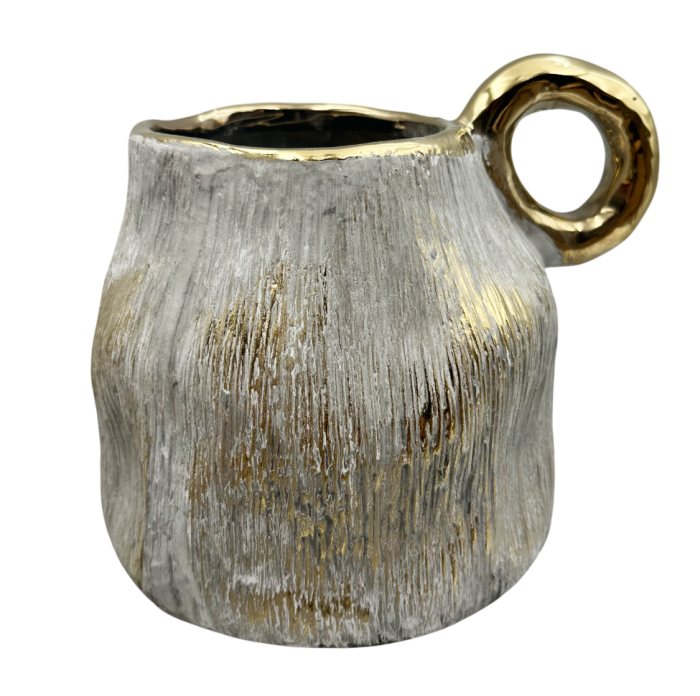 Vază decorativă argintie cu accente aurii – design modern, finisaj metalizat [2]