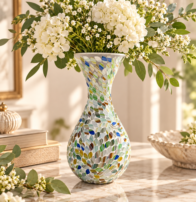 Vaza decorativa sticla cu mozaic SAGE - Verde, 30 cm [2]