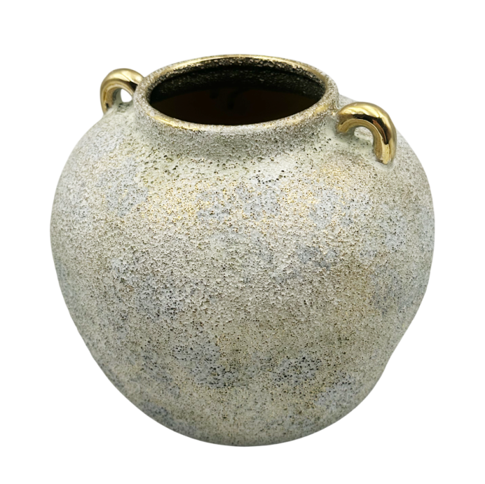 Vază Decorativă Texturata cu Manere Aurii – Stil Rustic-Elegant [2]
