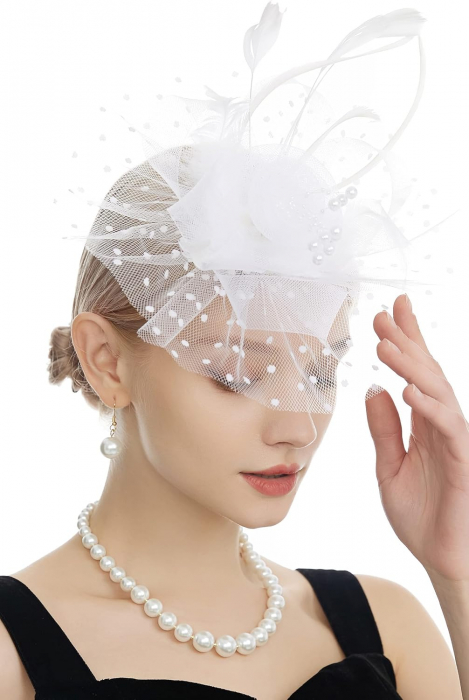Voaleta - Fascinator AUDREY, Alb, 25cm [3]
