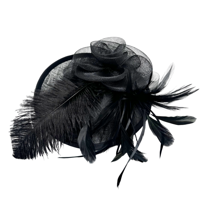 Voaletă elegantă neagra SOPHIA - fascinator cu pene decorative [3]