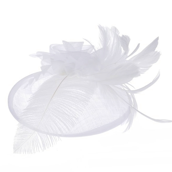 Voaletă elegantă alba - fascinator cu pene decorative [2]