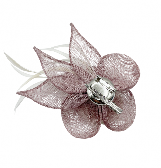 Voaleta - Fascinator & Brosa CARMEN, Roz cenusiu, 12cm [2]