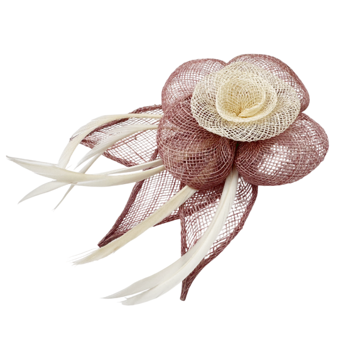 Brosa & Fascinator CARMEN, Roz cenusiu/ Crem, 12 cm [2]