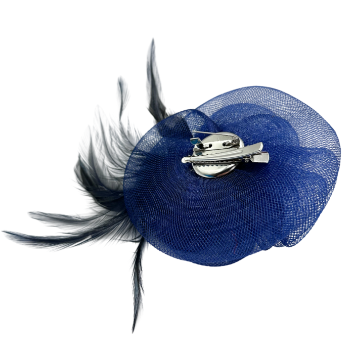 Voaleta Floare bleumarin - Fascinator cu pene negre si Brosa [2]