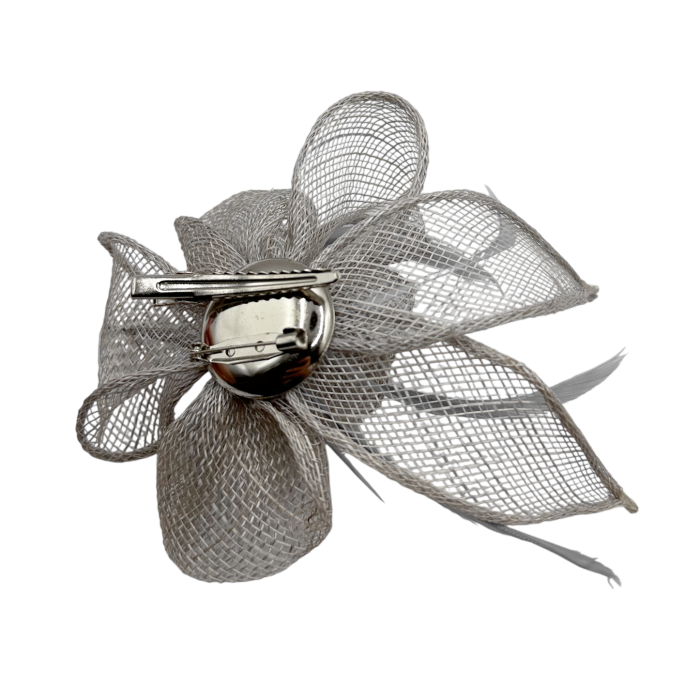 Fascinator voaleta gri & Brosa eleganta cu pene ELOISE [2]