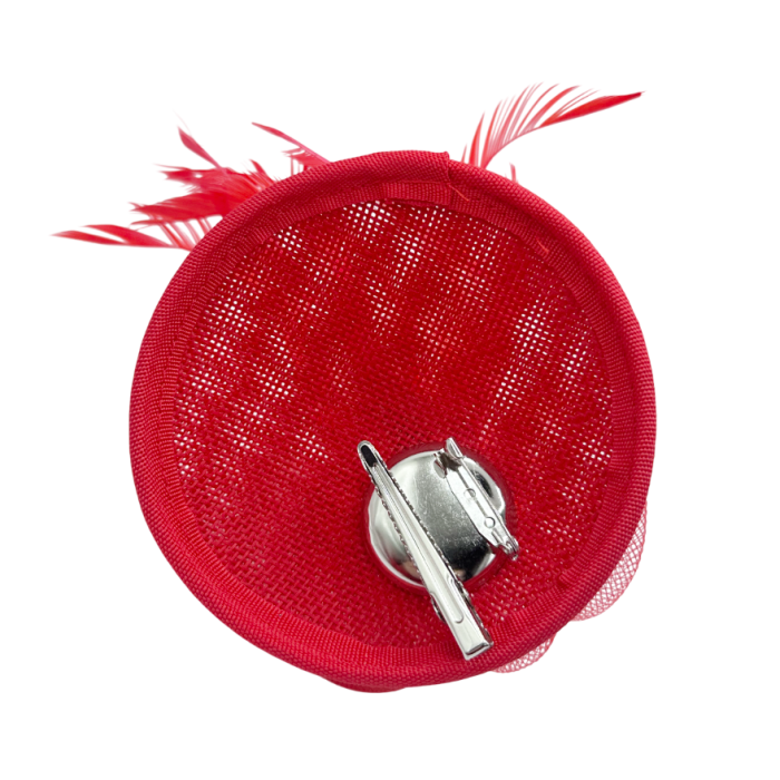 Voaleta - Fascinator cu pene si Brosa Floare rosie eleganta [3]