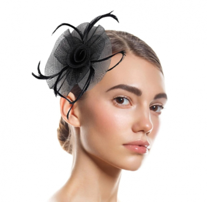 Voaletă elegantă VICTORIA neagra - fascinator rafinat cu pene [4]