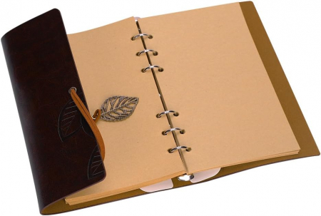 Agenda tip jurnal vintage LEAF, 13x18cm, Maro inchis [1]
