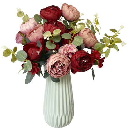 Flori Artificiale - Buchet bujori burgundy/ roz-prafuit artificiali CHANTAL, 45cm