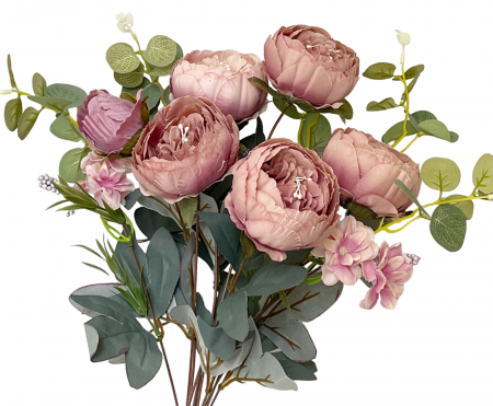 Buchet bujori burgundy/ roz-prafuit artificiali CHANTAL, 45cm [2]