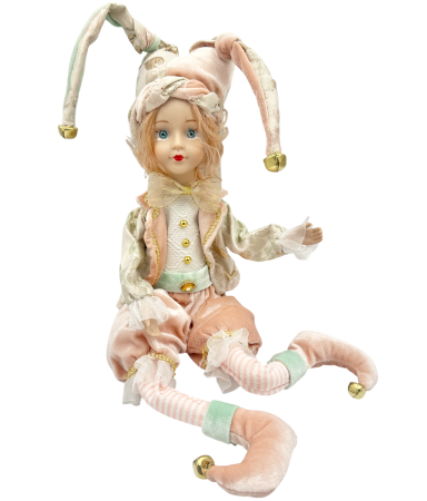 GLOBURI & FLORI DE BRAD - Papusa decorativa Arlechin JOLLO, Roz, 50cm