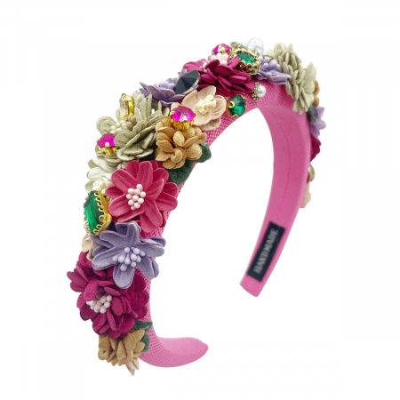 Accesorii De Par & Voalete & Diverse - Bentita bufanta AURORA cu pietre si flori, Roz
