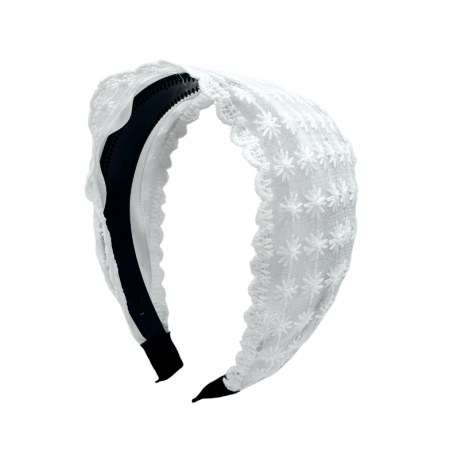 Accesorii De Par & Voalete & Diverse - Bentita de par LACEY cu dantela brodata, Alb