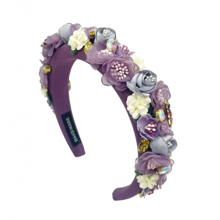 Accesorii De Par & Voalete & Diverse - Bentita bufanta AURORA cu pietre si flori, Mov