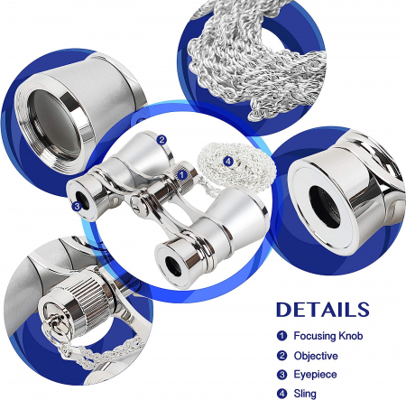 Binoclu 3x25 argintiu cu lant RETRO OPERA [2]