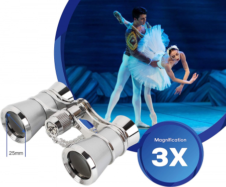 Binoclu 3x25 argintiu cu lant RETRO OPERA [4]