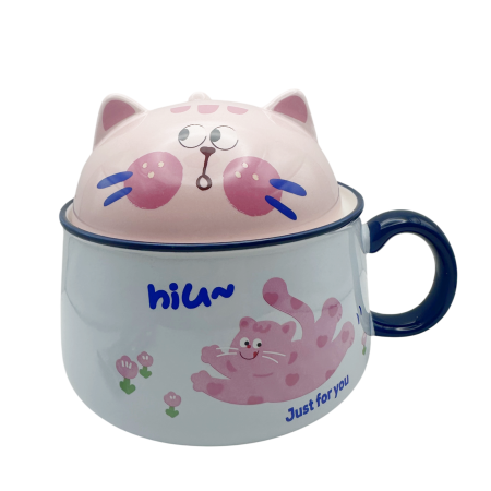 Bol ceramic albastru cu capac 2 in 1 - Design Pisica SIMBA [1]