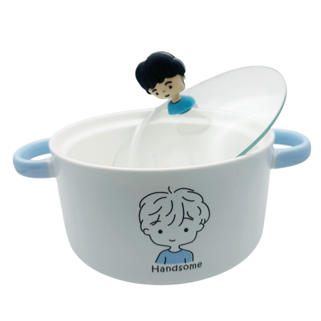 Primavara & Paste - Bol ceramic albastru FUNNY cu capac de sticla