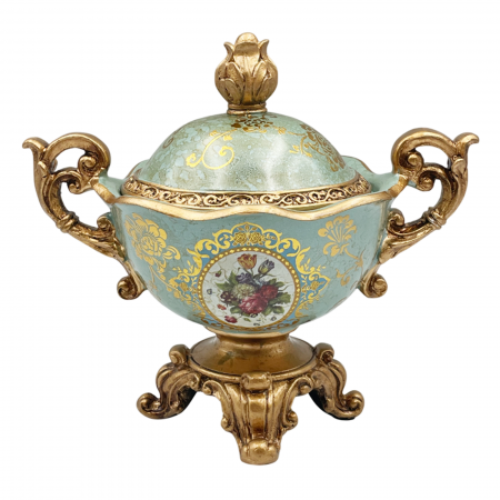 Fructiere & Cosuri Decorative - Bol decorativ cu capac PAULETTE, Bleu turcoaz, 23x20cm