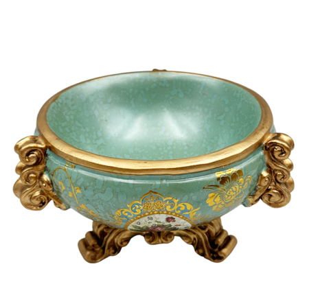 Bol decorativ vintage PAULETTE - Model Floral, Bleu/ Auriu [1]