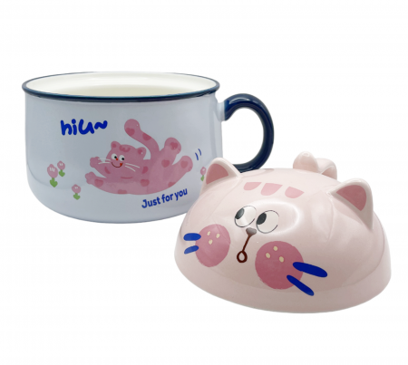 Bol cu capac si maner, PISICA MICKY, Albastru, 1000ml [3]