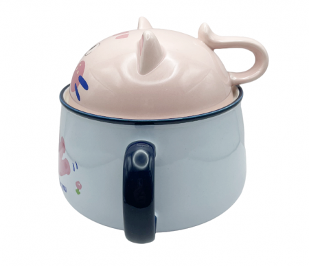 Bol cu capac si maner, PISICA MICKY, Albastru, 1000ml [4]