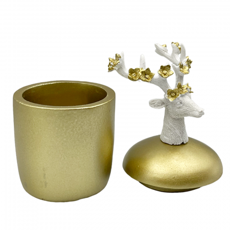 SERVIRE & DECORARE MASA CRACIUN - Bomboniera Craciun cu ren BEAUTY, Auriu Alb