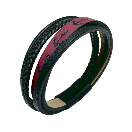 Bijuterii Barbatesti - Bratara barbati ANCHOR, Piele neagra