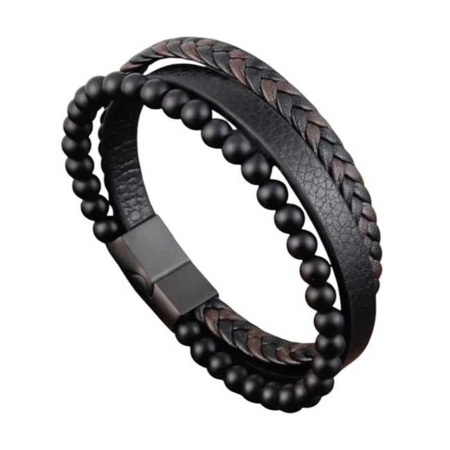 Bijuterii Barbatesti - Bratara barbati DRAKE, Piele neagra