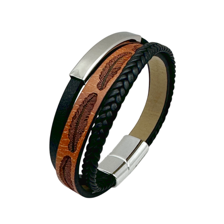 Bratara barbati FEATHER, Piele maro negru [1]