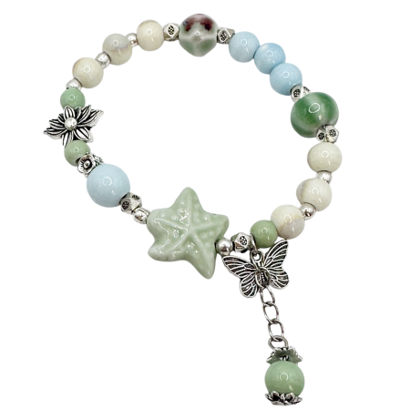 Bratari & Inele - Bratara cu margele ceramica verzi si charm-uri OCEAN