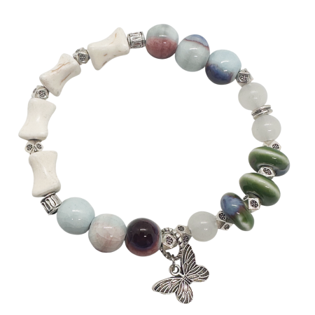 Bratari & Inele - Bratara cu margele ceramica si charm-uri PASTEL