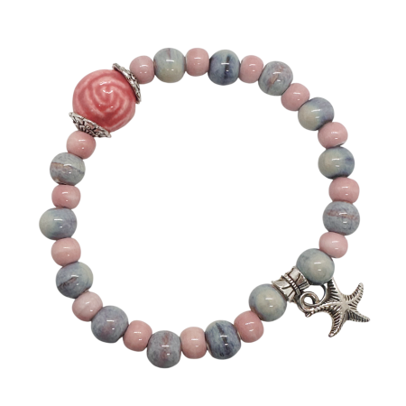 Bratari & Inele - Bratara cu margele ceramica roz si charm-uri PINKY