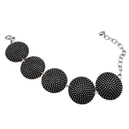 Cercei & Bratari & Inele - Bratara din zamac BLAZE cu discuri granulate, Argintiu antichizat