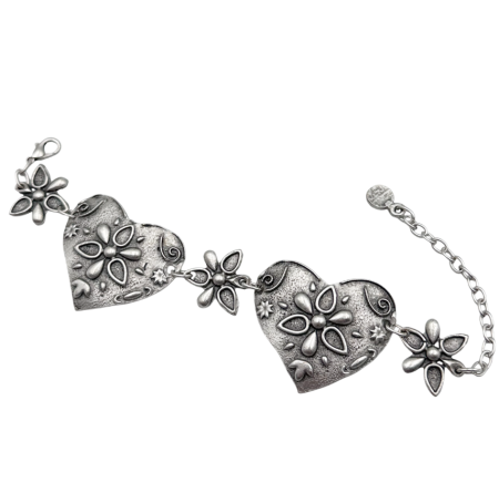 Cercei & Bratari & Inele - Bratara din zamac DAISY cu inimioare, Argintiu antichizat