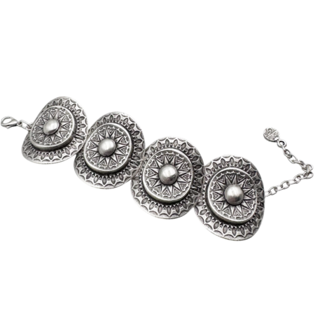 Cercei & Bratari & Inele - Bratara din zamac SUNNY cu simboluri solare, Argintiu antichizat