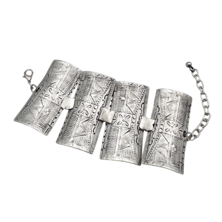 Cercei & Bratari & Inele - Bratara lata din zamac BLAZE cu placi gravate, Argintiu antichizat