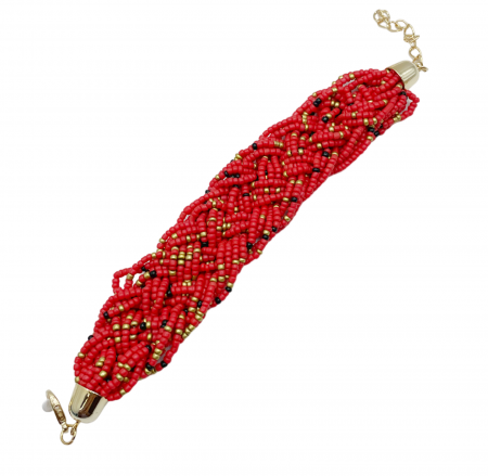 Cercei & Bratari & Inele - Bratara cu margelute impletite RORY, Rosu coral