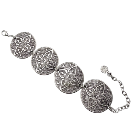 Bratara din zamac DIKKA cu simboluri decorative, Argintiu antichizat