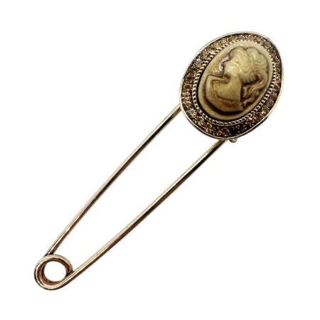 Brosa Ac de siguranta auriu cu Camee LYNN vintage