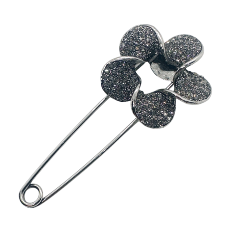 Brose & Lantisoare - Brosa Ac de siguranta cu floare si marcasite FRAN, Argintiu